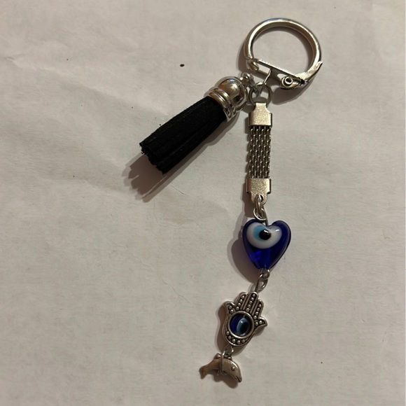 handmade Accessories - Evil Eye Keychain with Hamsa and Black Tassel